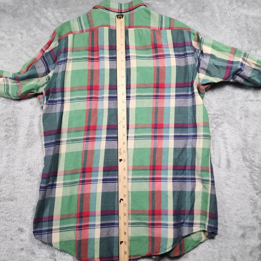 Polo Ralph Lauren Shirt Mens Medium Green Red Madras Plaid Button Down‎ Casual